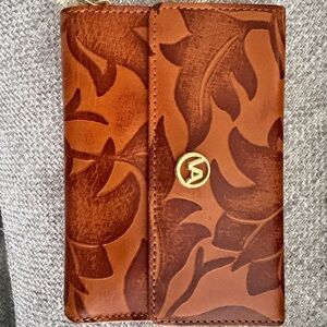 Valentina Tan Leather Wallet with Gold Zipper